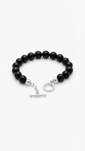 925 Sterling Silver 10mm Onyx Bead Bracelet