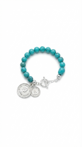 925 Sterling Silver 10mm Turquoise English Coin Bracelet