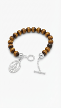 925 Sterling Silver 8mm Tiger Eye Virgin Mary Bracelet