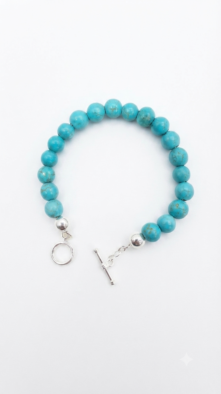 925 Sterling Silver 8mm Turquoise Bead Bracelet