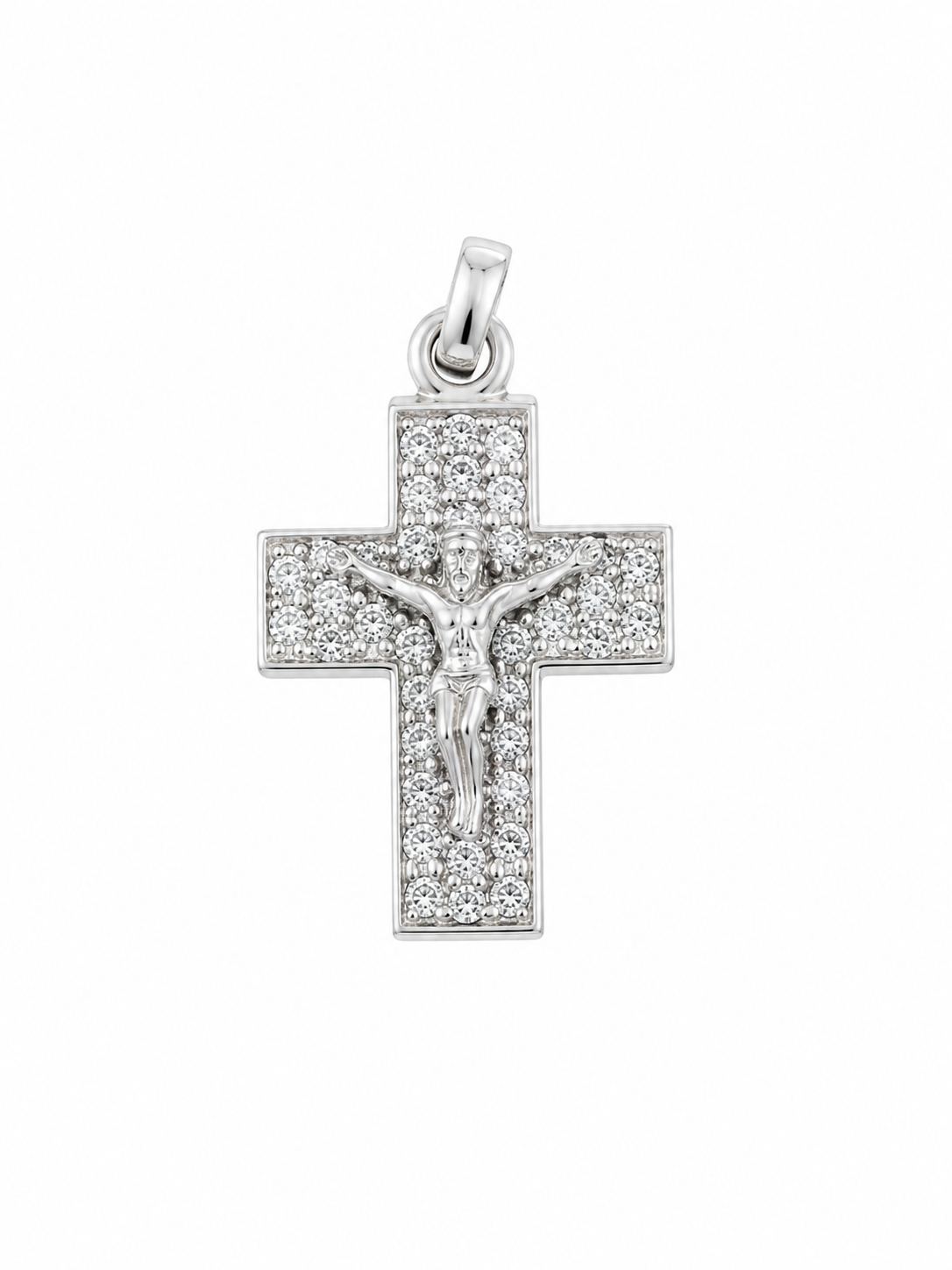 9ct White Gold Pave Set Crucifix Pendant.