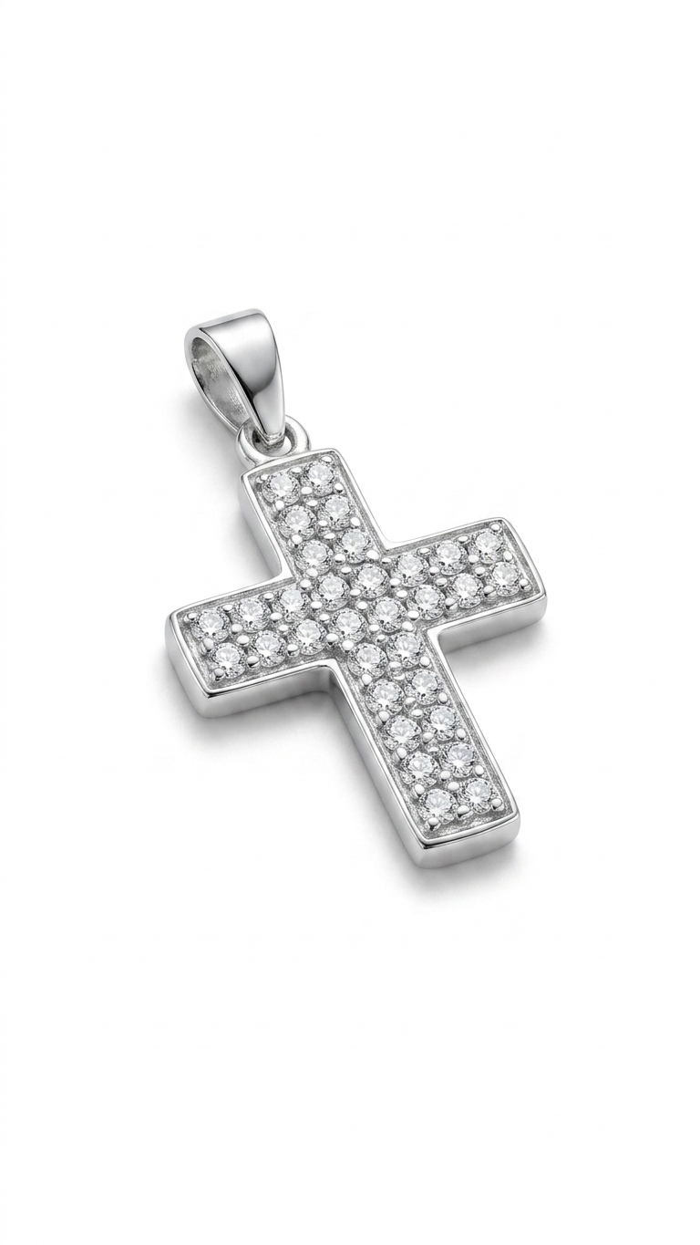 9ct White Gold Pave Set Cross