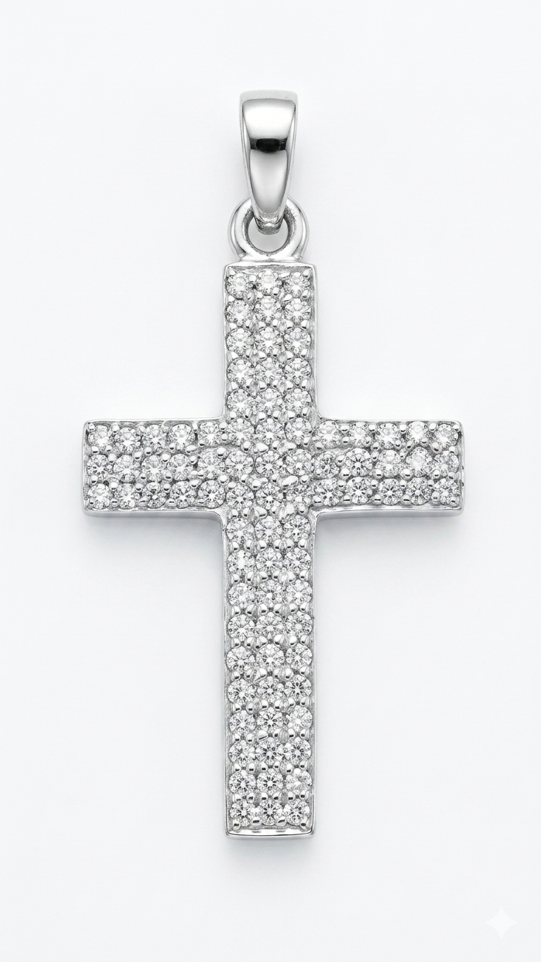 9ct White Gold Pave Set Cross.