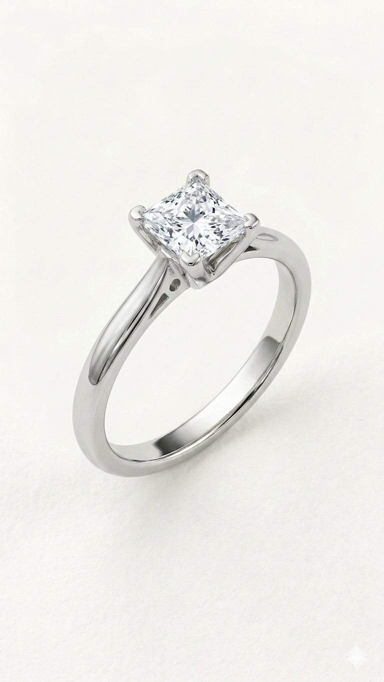 18ct White Gold Princess Cut Diamond Solitaire Ring