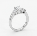 3 Stone White gold Emerald/Trilliant Cut Diamond Ring