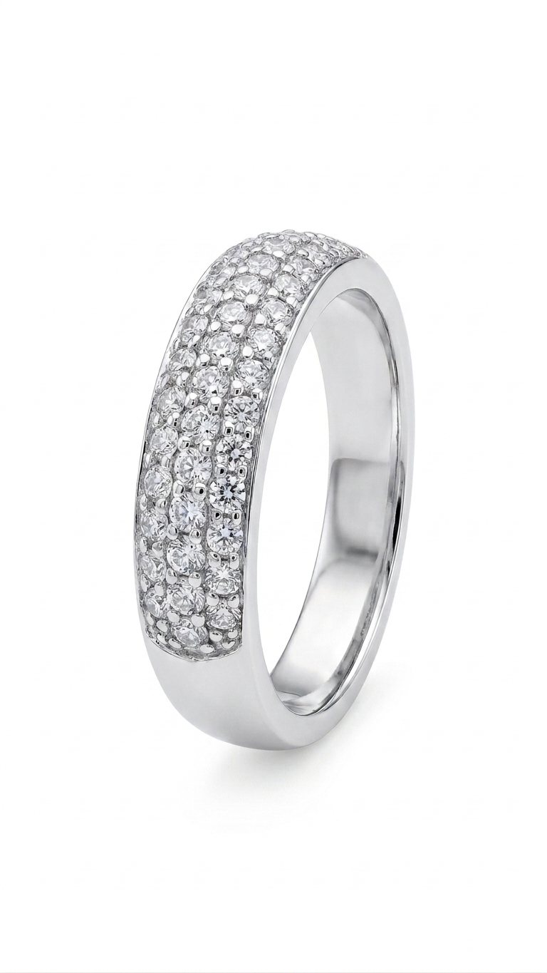 18ct White Gold Pave Set Ring (4mm wide)