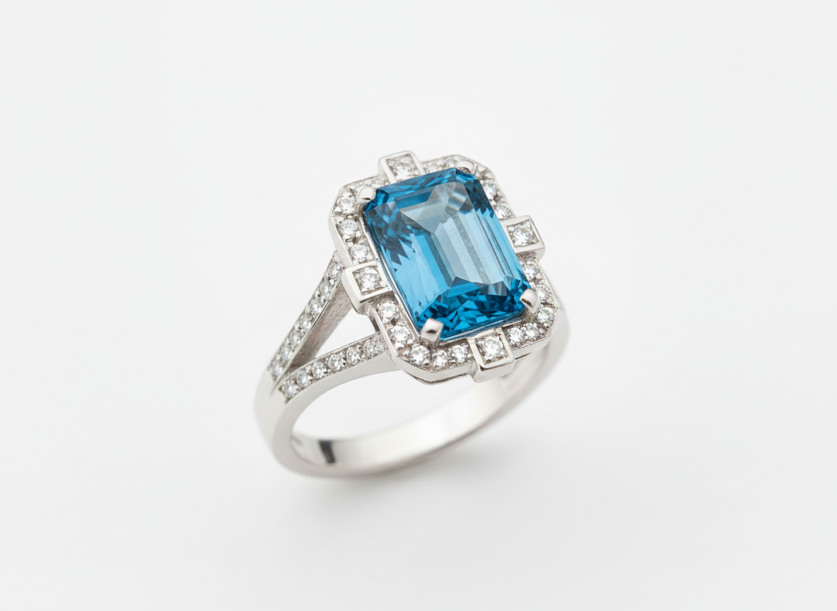 18ct White Gold London Blue Topaz Diamond Ring