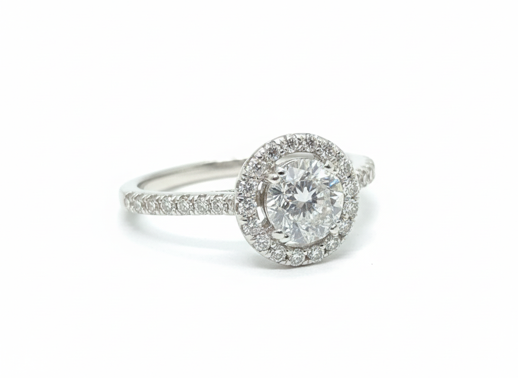 18ct White Gold Brilliant Cut Diamond Halo Ring