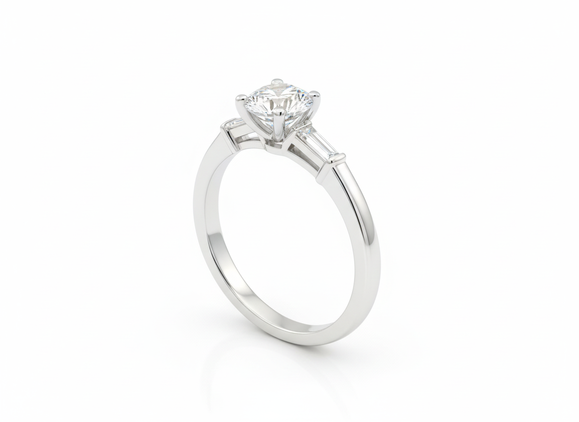 18ct White Gold Brilliant/Baguette Cut Diamond ring
