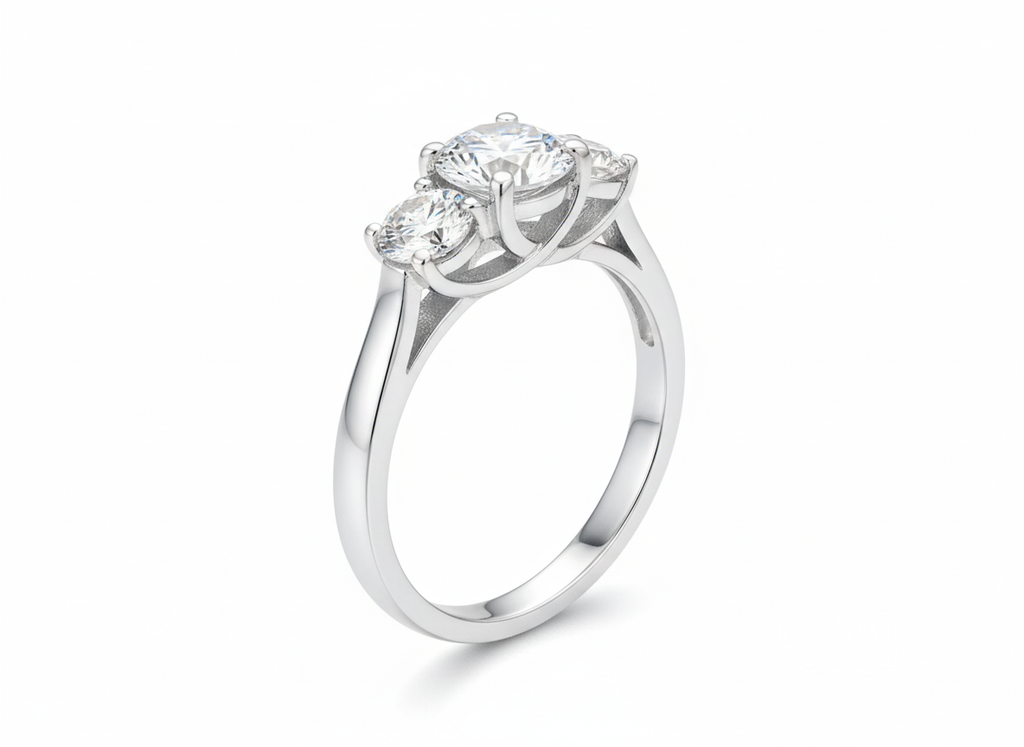 18ct White Gold 3-Stone Brilliant Cut Diamond Ring