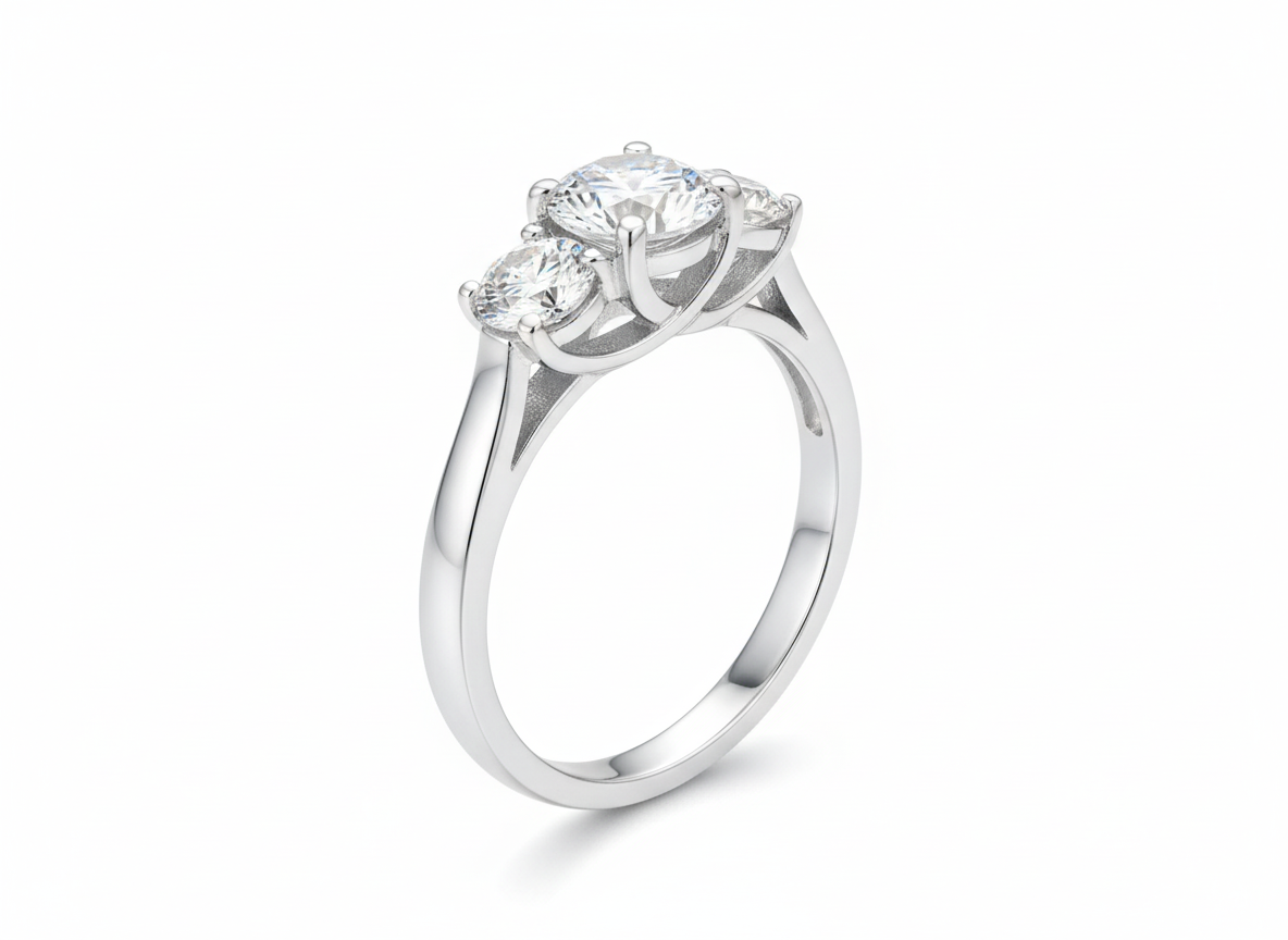 18ct White Gold 3-Stone Brilliant Cut Diamond Ring