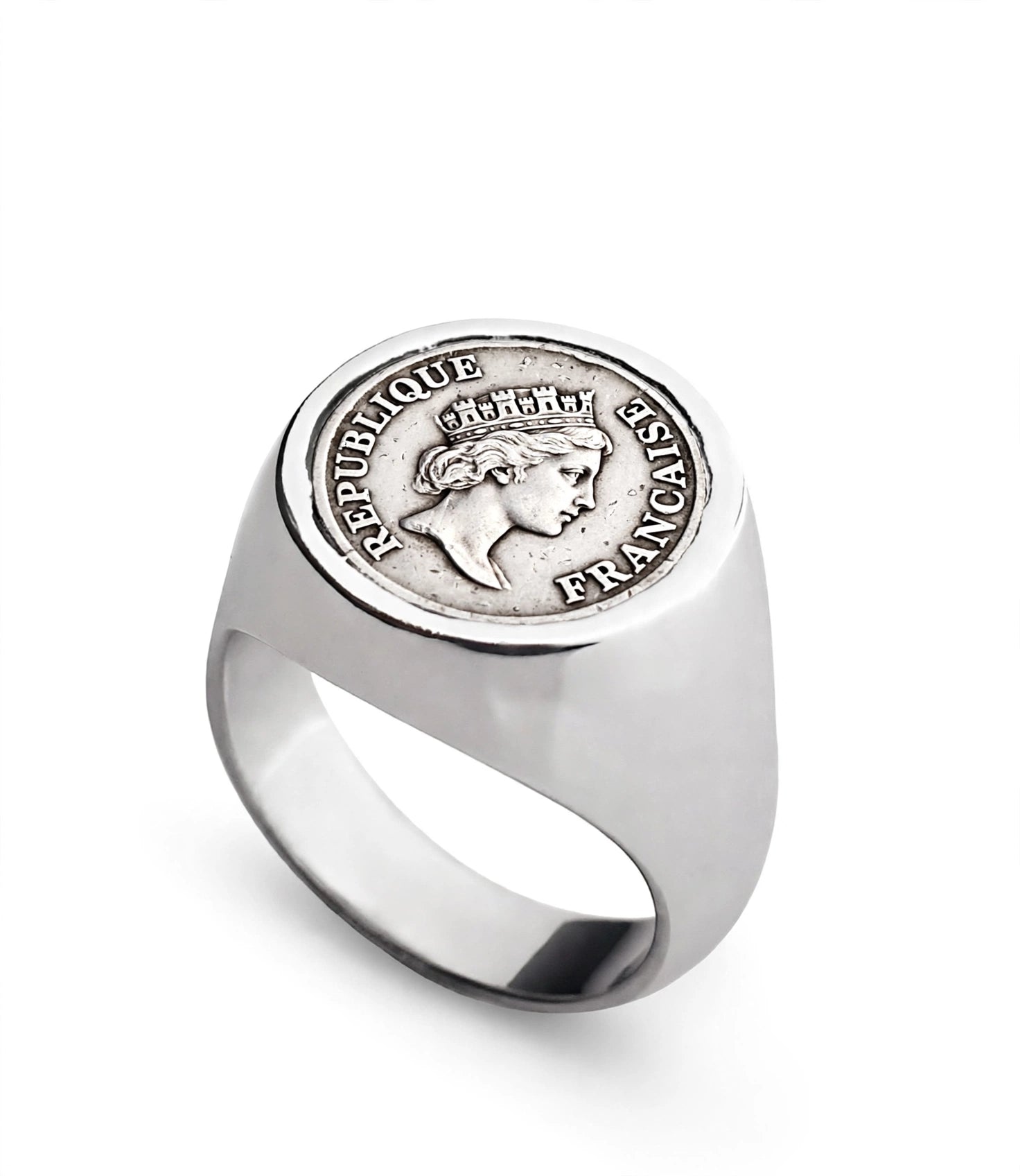 925 Sterling Silver French Coin Ring