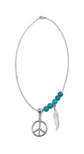 925 Sterling Silver Peace & Feather Turquose Necklace